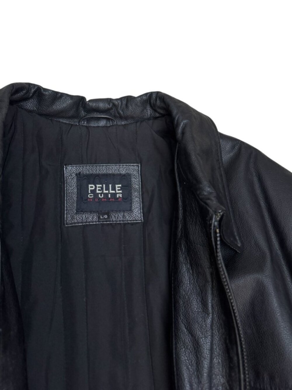 PELLE CUIR Vintage Genuine Leather Black Casual Heavy Jacket Coat Mens Large - Picture 5 of 6
